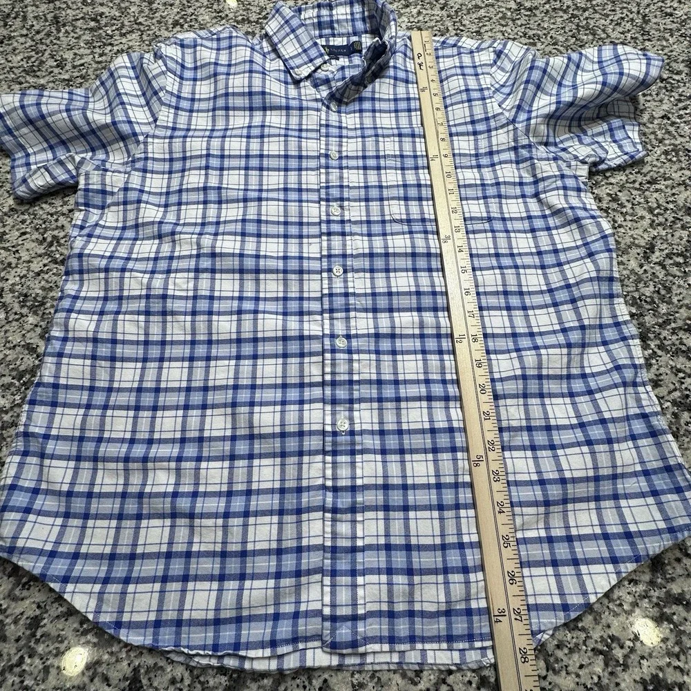 Polo Ralph Lauren Mens Short Sleeve Shirt‎ Sz Large Oxford Plaid Blue Flesh Pony